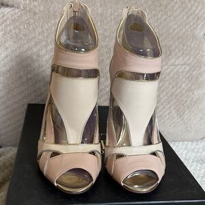 Chic Peep-Toe Heels in Pink and Cream